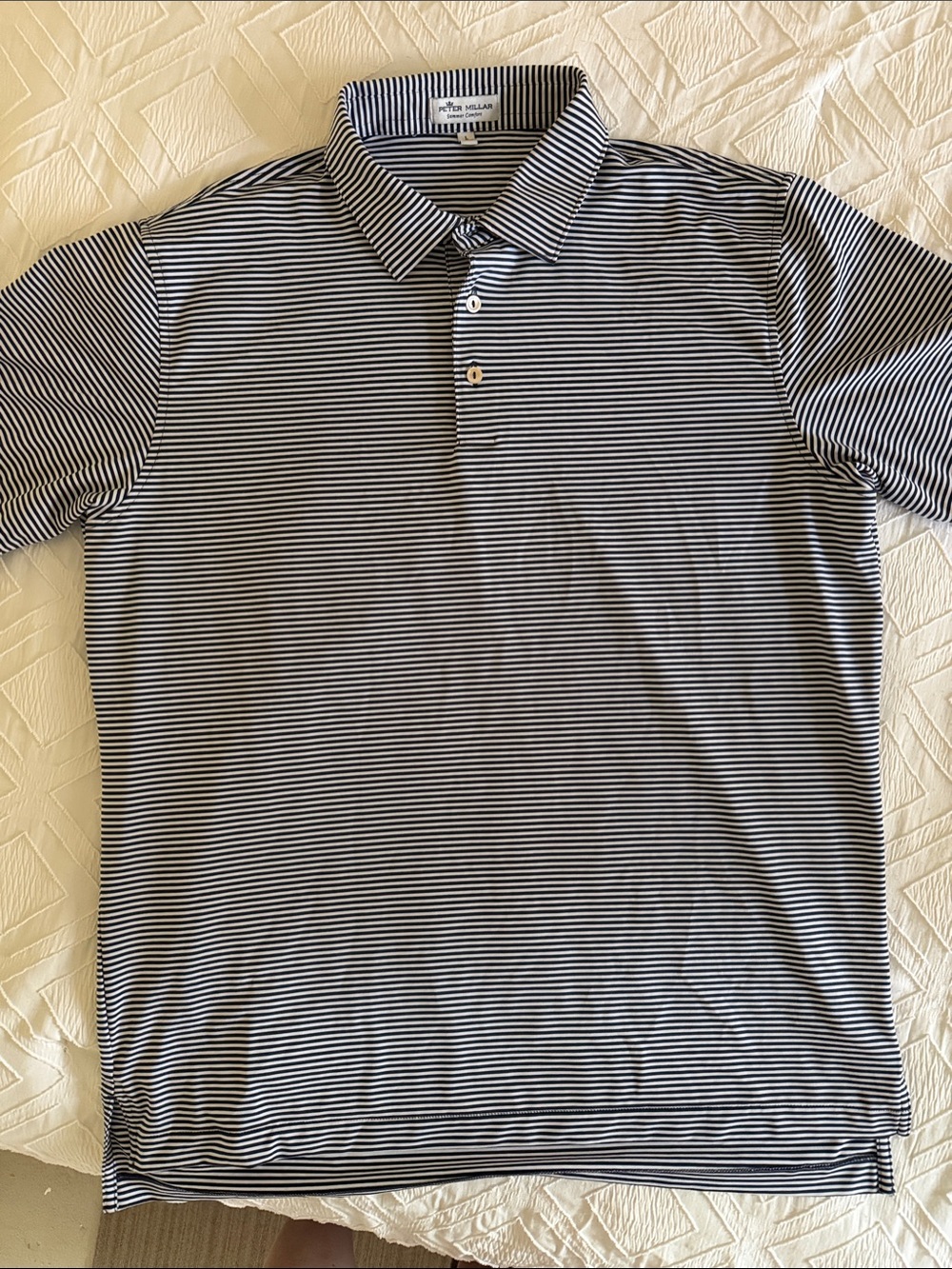 Peter Millar Navy & White Micro-Stripe Polo Shirt